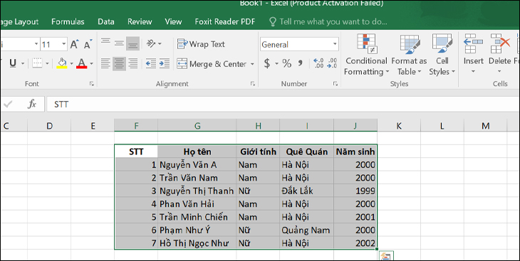 tạo nền xám trong Excel