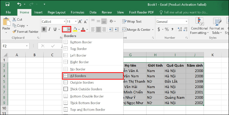 Công thức tô màu trong Excel tô màu xen kẽ trên bảng tinh