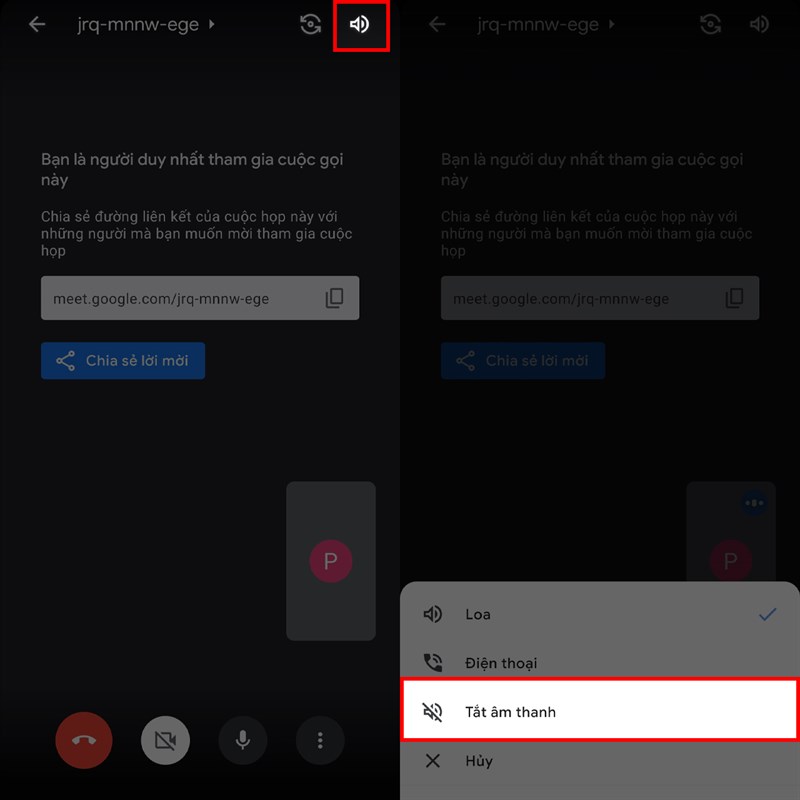 Tắt âm thanh Meet