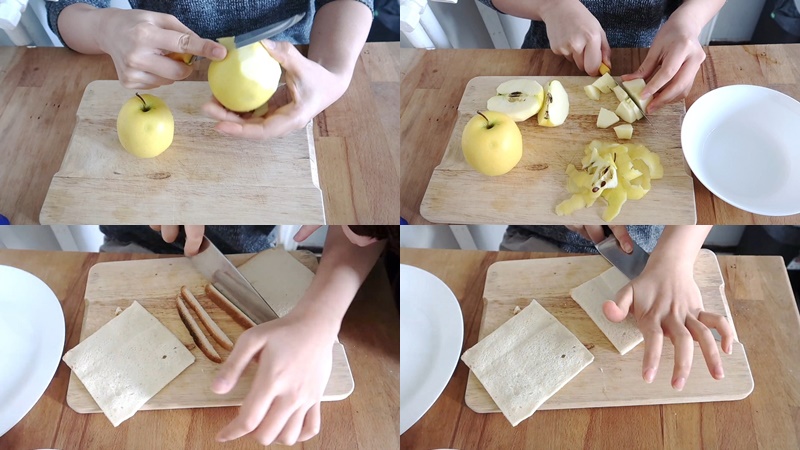 Sơ chế táo và sandwich