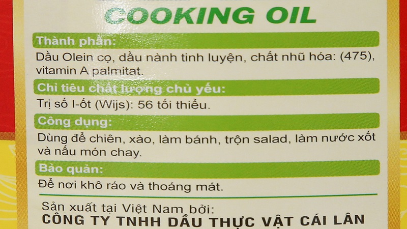 Thông tin về dầu thực vật Cái Lân