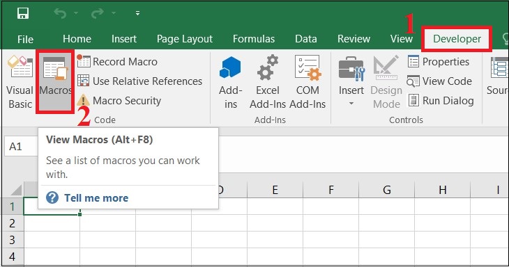VBA là gì? Những điều cơ bản về VBA trong Excel > bạn nên nhấp chuột và chọn mục Developer trên thanh Ribbon.