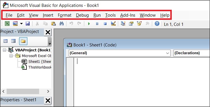 VBA là gì? Những điều cơ bản về VBA trong Excel > Thanh Menu