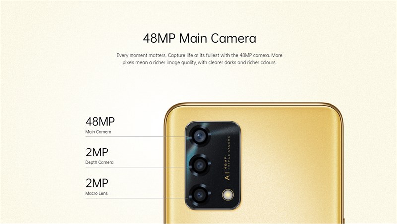 OPPO F19s được trang bị cụm 3 camera với camera chính 48 MP