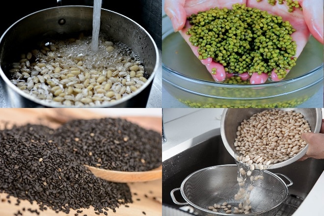 Soaking and cleaning legumes and grains with water helps wash away dirt and prevent oxidation