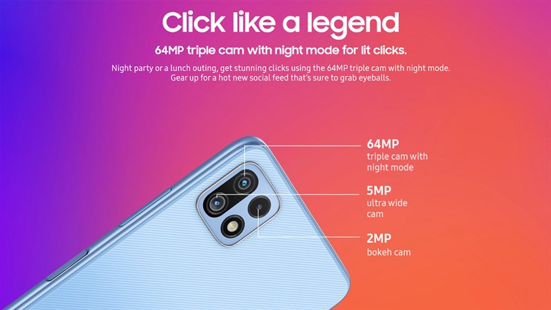 Samsung Galaxy F42 5G được trang bị camera độ phân giải 64 MP
