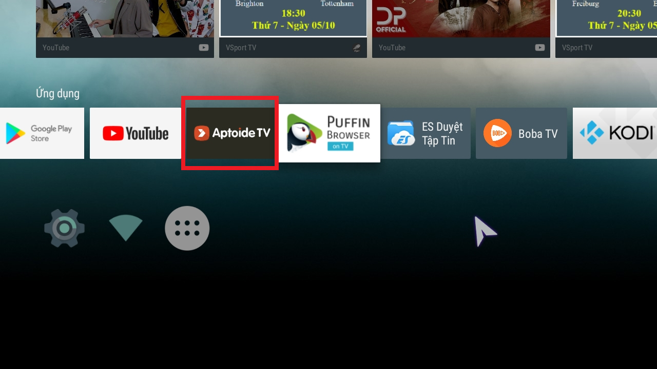 Vào kho ứng dụng trên tivi > Tìm mục Aptoide TV.