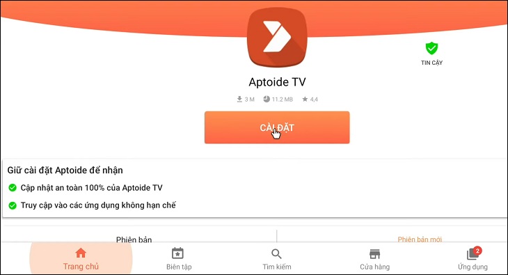 Cài đặt ứng dụng Aptoide trên tivi