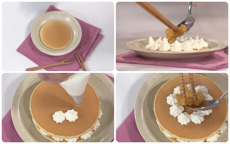 Trang trí bánh pancake cho đẹp với mứt táo và kem
