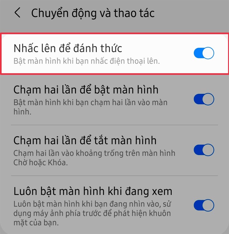 Làm sao để điện thoại tự động sáng khi cầm lên