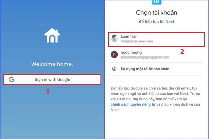 Chọn Sign in with Google > Chọn tài khoản muốn sử dụng để đăng nhập