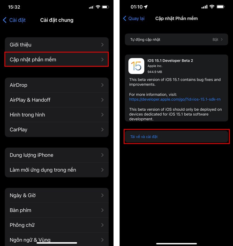 Cách cập nhật iOS 15.1 Beta 2
