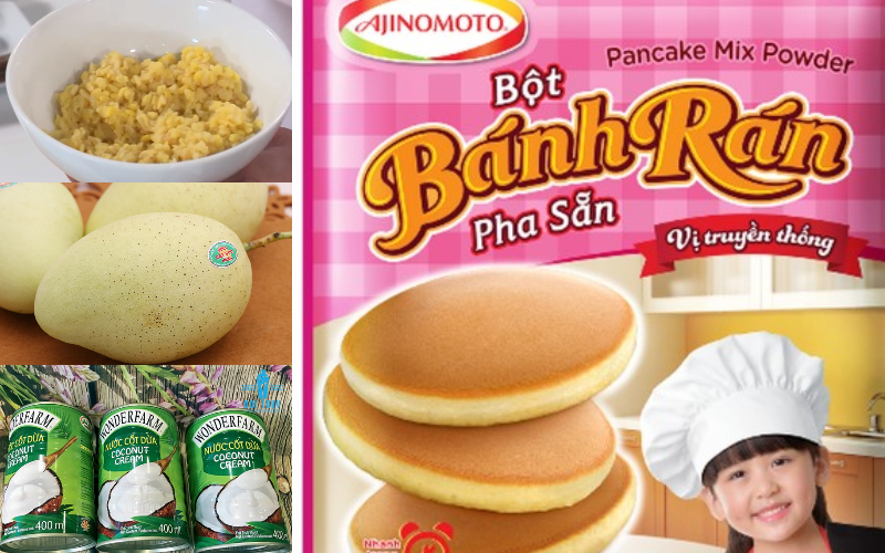 Nguyên liệu làm món pancake đậu xanh cốt dừa