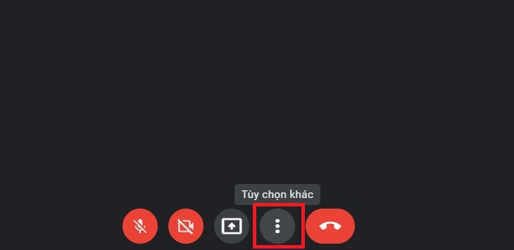 Vào Google Meet > Chọn vào biểu tượng dấu ba chấm ở bên dưới.