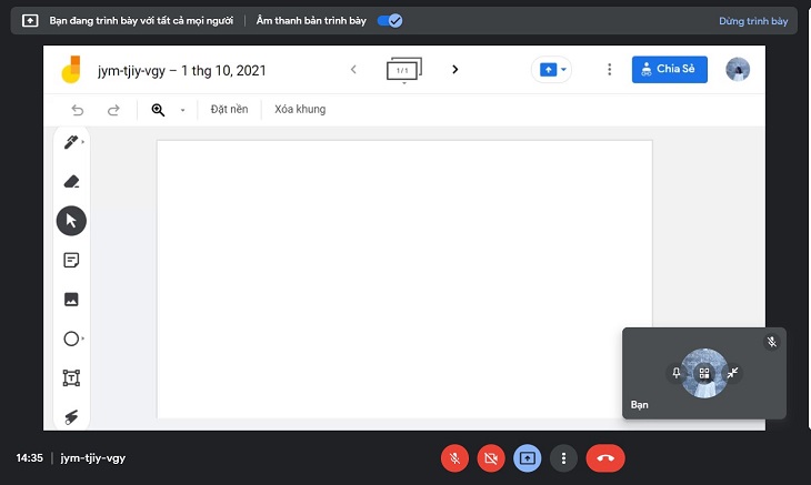 Sau khi thực hiện xong là bạn đã chia sẻ xong màn hình của bảng trắng trên Google Meet.