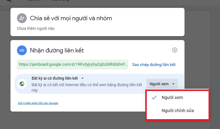 Chọn quyền người được chia sẻ ở chế độ xem hoặc chỉnh sửa > Chọn Xong.