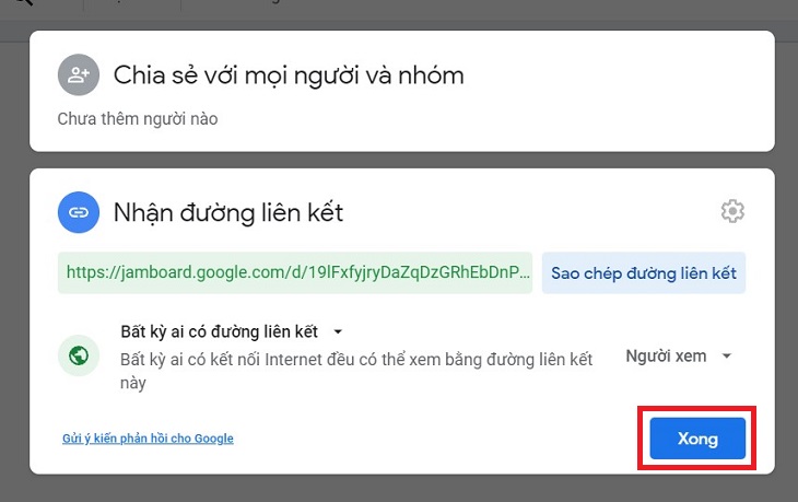 Sau đó thì hoàn thành việc chia sẻ bảng trắng trên Google Meet.