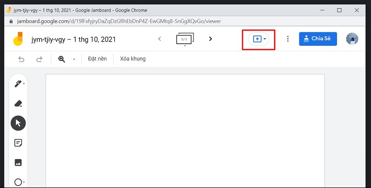 Ngay trong giao diện bảng trằng > Chọn biểu tượng share màn hình