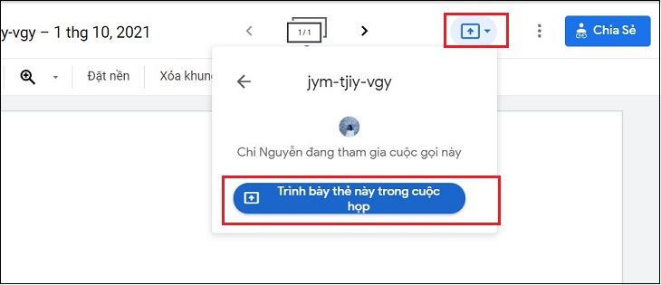 Chọn Trình bày thẻ này trong cuộc họp.