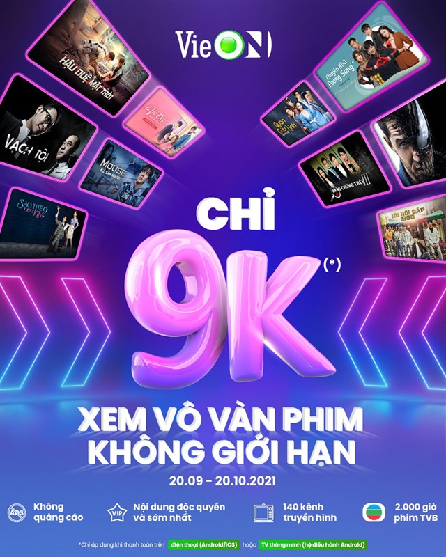 Đừng bỏ lỡ gói VieON ưu đãi cực sốc của VieON, chỉ 9K, đăng ký ngay!