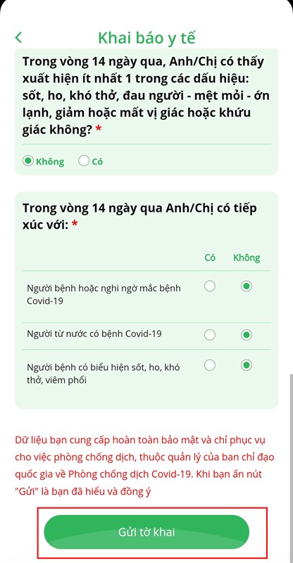 Cách khai báo y tế trên PC Covid