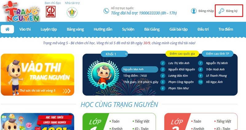 Cách đăng ký tài khoản Trạng Nguyên Tiếng Việt