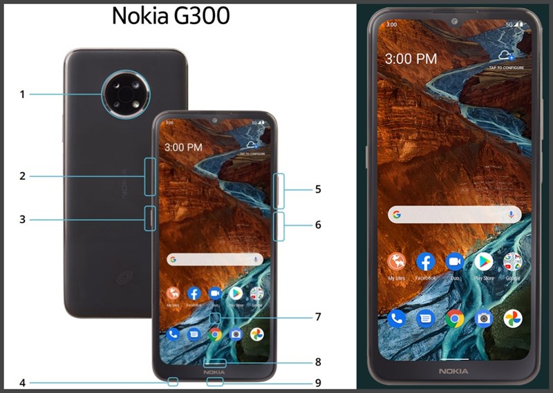 Mặt trước và sau của Nokia G300 5G