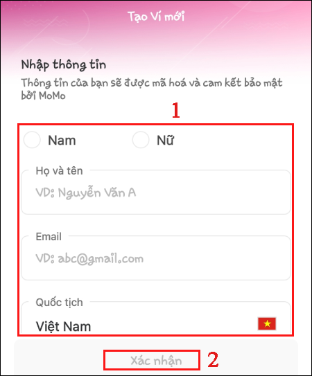  Bạn hãy nhập thông tin cá nhân