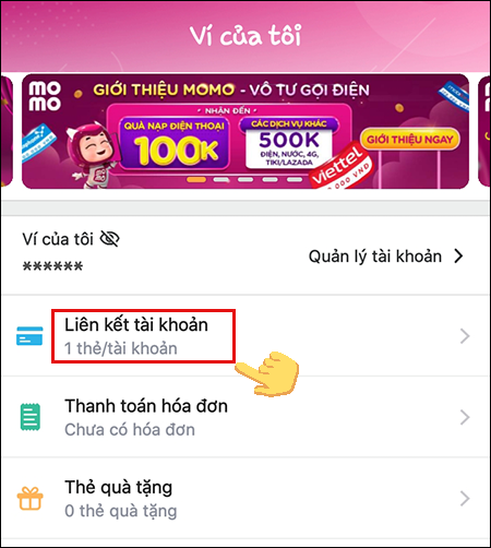 Giao diện xuất hiện bạn hãy nhấn chọn Liên kết tài khoản