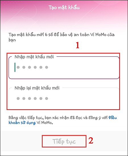 Tạo mật khẩu cho tài khoản bạn vừa đăng ký và nhấn chọn Tiếp tục