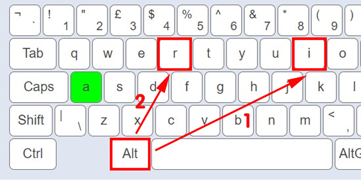 Sau đó nhấn Alt + I. Tiếp tục giữ nút Alt và nhấn R