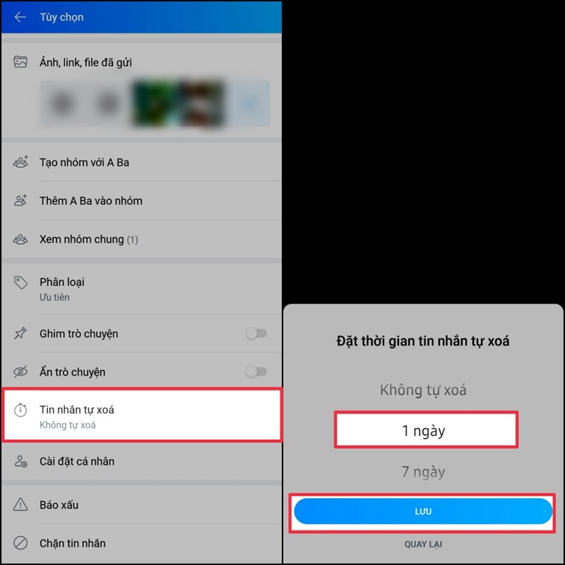 Cách tự động xóa tin nhắn Zalo