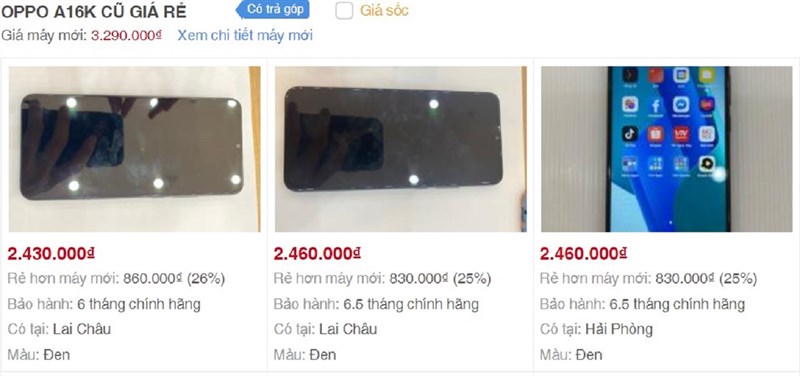 Giá bán của OPPO A16K cũ tại Thế Giới Di Động