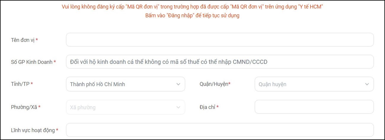 Bạn cần điền đầy đủ thông tin về tổ chức của mình