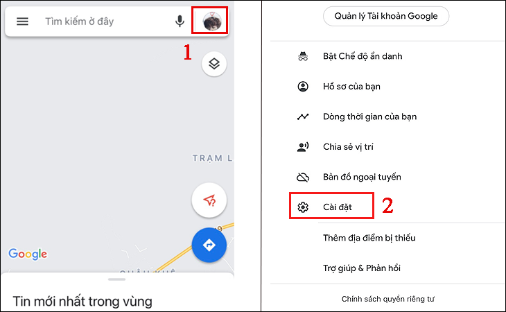 Nhấn vào ảnh đại diện hoặc tên viết tắt của tài khoản Google