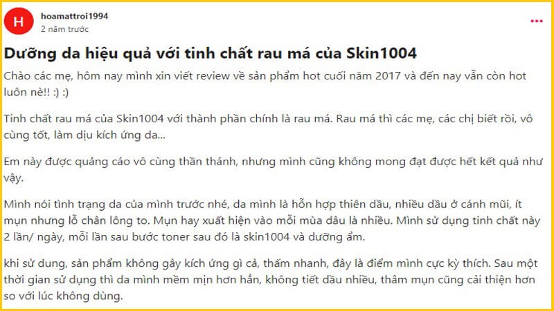 Đánh giá của người dùng về centella serum SKIN1004 trên website