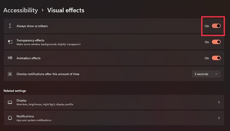 Cách thiết lập thanh cuộn (scrollbar) luôn bật trong windows 11 Cách thiết lập thanh cuộn (scrollbar) luôn bật trong windows 11