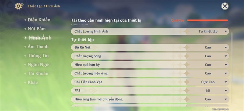 Setting Genshin Impact trên Vivo X70 Pro
