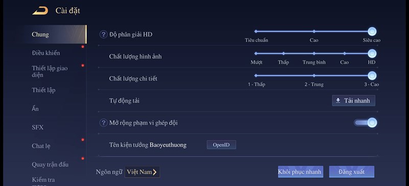 Setting Liên Quân Mobile trên Vivo X70 Pro