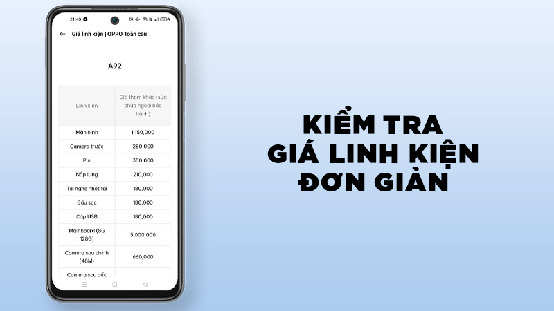 Kiểm tra giá linh kiện đơn giản và nhanh chóng