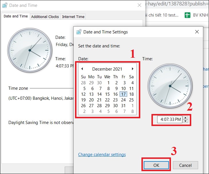 Cách sửa lỗi #VALUE trong Excel > bạn chỉ cần điều chỉnh ngày giờ phù hợp > Chọn OK.