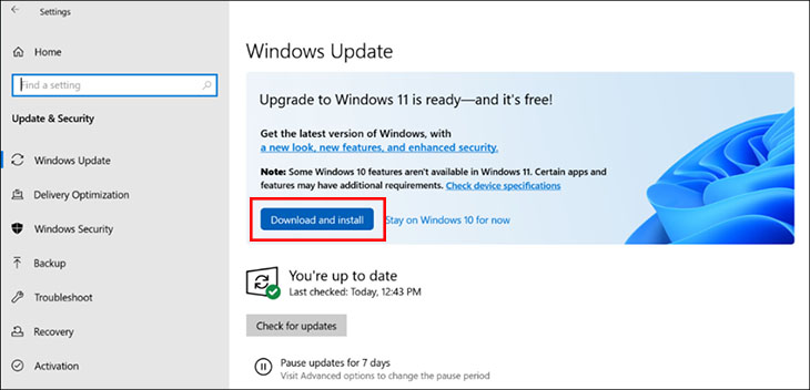 Nhấp vào Download and install để bắt đầu quá trình cập nhật