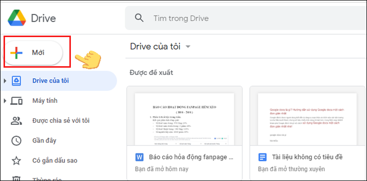  truy cập vào Google Drive và nhấn chọn Mới