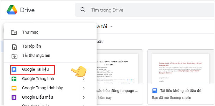 Tiếp đến bạn chọn Google tài liệu