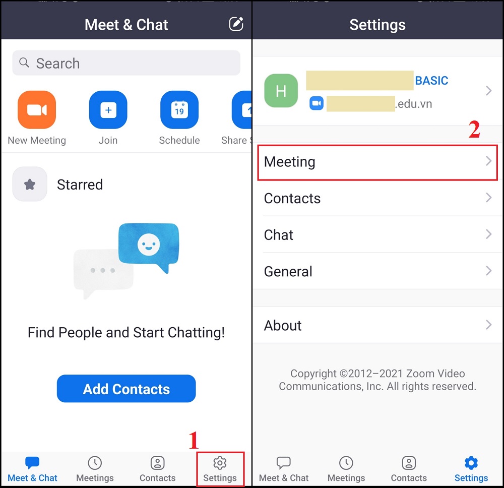 Chọn Settings (Cài đặt) > Chọn Meeting (Cuộc họp)