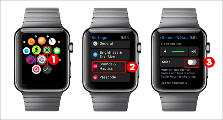 Cài đặt trực tiếp trên đông hồ thông minh Apple Watch: Vào Settings > Nhấn chọn Sound & Haptics > Bật Mute