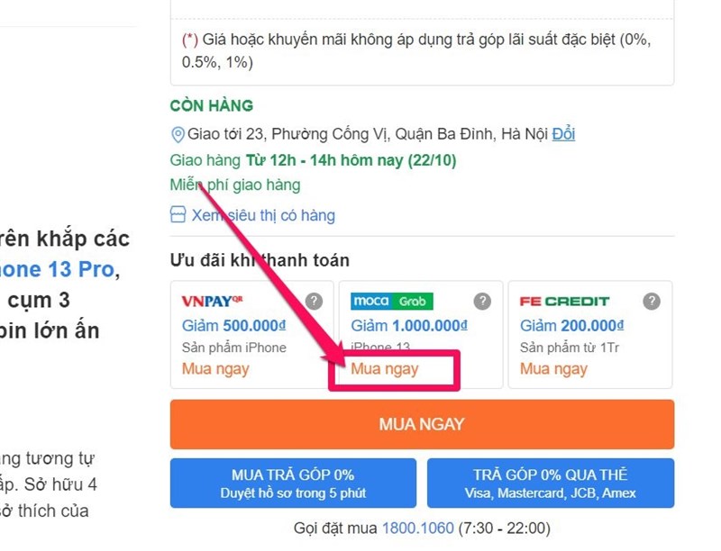 CÁC BƯỚC THANH TOÁN VÍ MOCA CHO IPHONE 13
