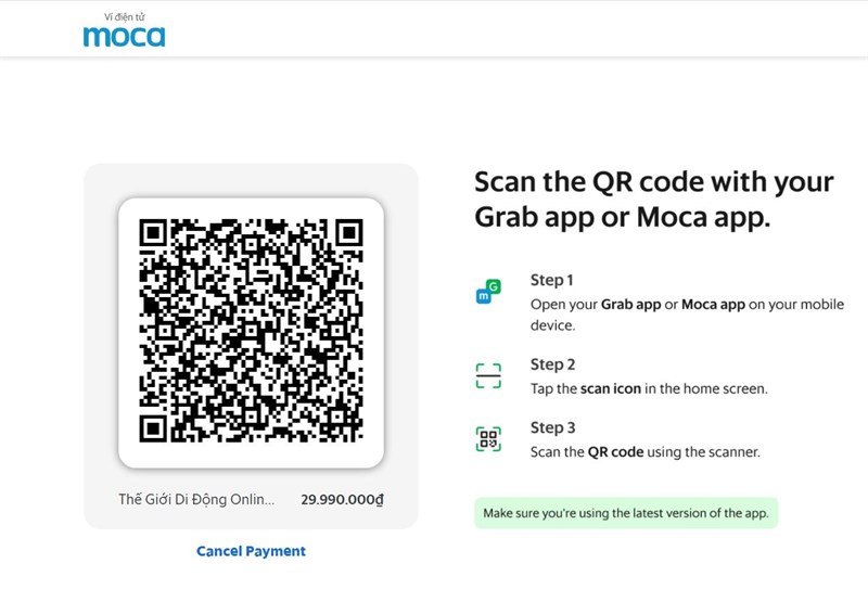 CÁC BƯỚC THANH TOÁN VÍ MOCA CHO IPHONE 13