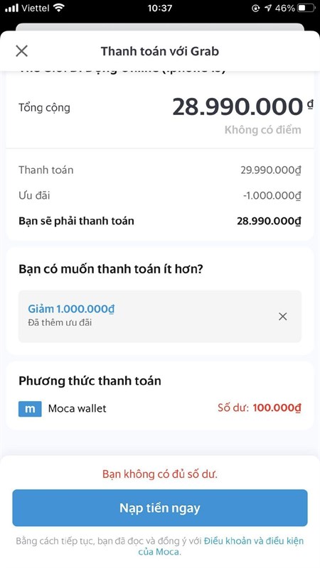 CÁC BƯỚC THANH TOÁN VÍ MOCA CHO IPHONE 13