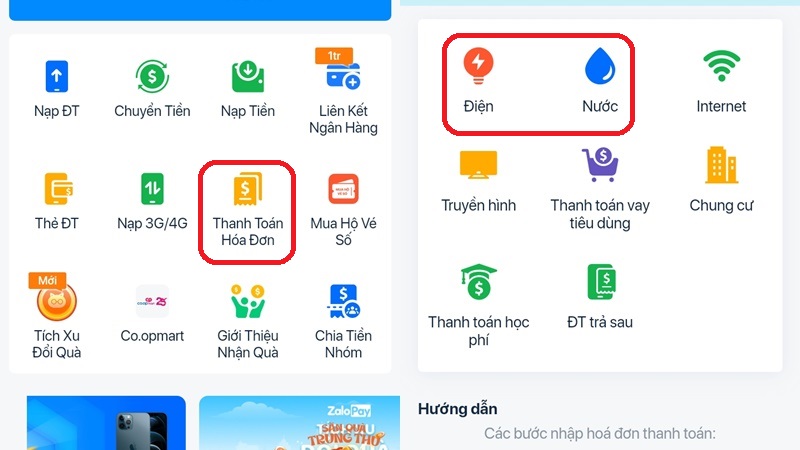 Cách thanh toán tiền điện, nước qua Zalopay trên điện thoại